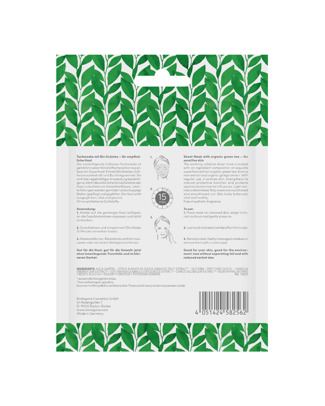 Máscara em Folha p/ Pele Sensível | Chá Verde Orgânico / Organic Green Tea Sheet Mask